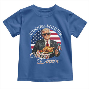 Trump Won 2024 Winner Toddler T Shirt Funny Winner Chicken Dinner American Flag TS02 Royal Blue Print Your Wear