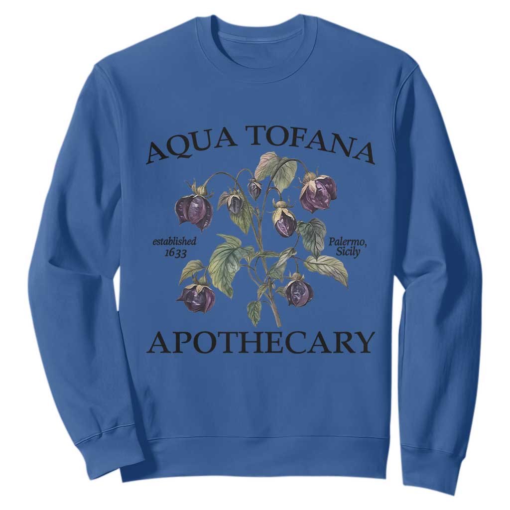 Funny Feminist Vintage Aqua Tofana Apothecary Graphic Minimalism Sweatshirt TS02 Royal Blue Print Your Wear