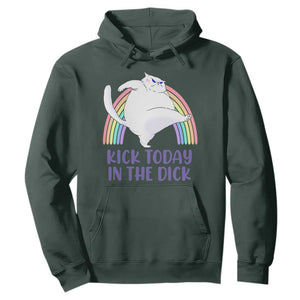 Funny Sarcastic Cat Hoodie Kick Today In The Dick Pastel Rainbow TS02 Dark Forest Green Print Your Wear