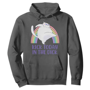 Funny Sarcastic Cat Hoodie Kick Today In The Dick Pastel Rainbow TS02 Dark Heather Print Your Wear