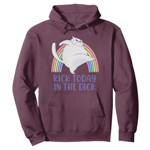 Funny Sarcastic Cat Hoodie Kick Today In The Dick Pastel Rainbow TS02 Maroon Print Your Wear