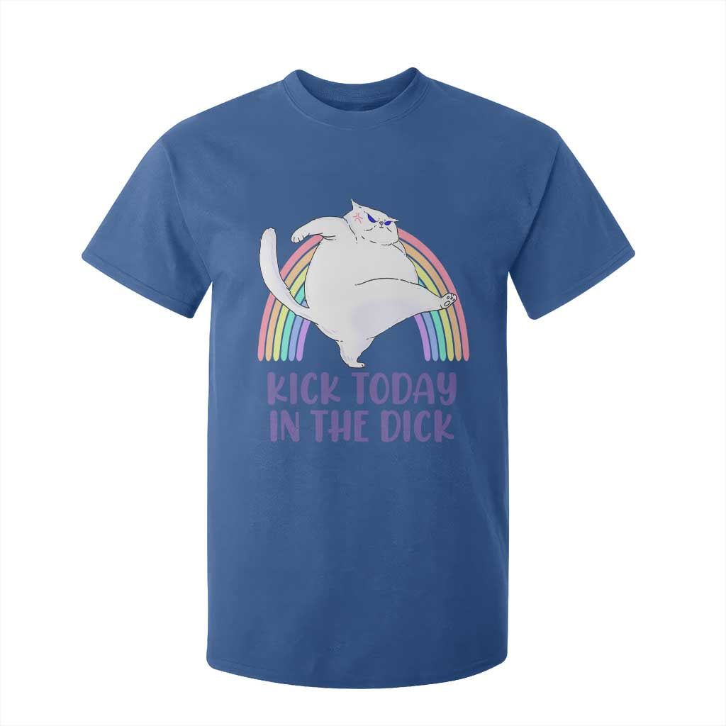 Funny Sarcastic Cat T Shirt For Kid Kick Today In The Dick Pastel Rainbow TS02 Royal Blue Print Your Wear