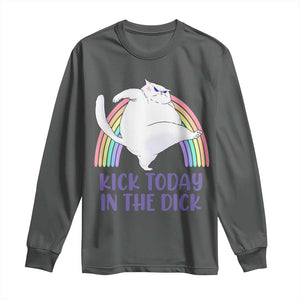 Funny Sarcastic Cat Long Sleeve Shirt Kick Today In The Dick Pastel Rainbow TS02 Dark Heather Print Your Wear