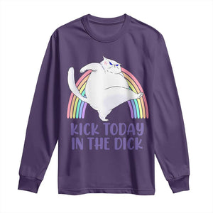 Funny Sarcastic Cat Long Sleeve Shirt Kick Today In The Dick Pastel Rainbow TS02 Purple Print Your Wear