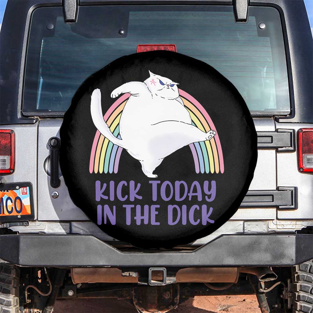 Funny Sarcastic Cat Spare Tire Cover Kick Today In The Dick Pastel Rainbow TS02 No hole Black Print Your Wear