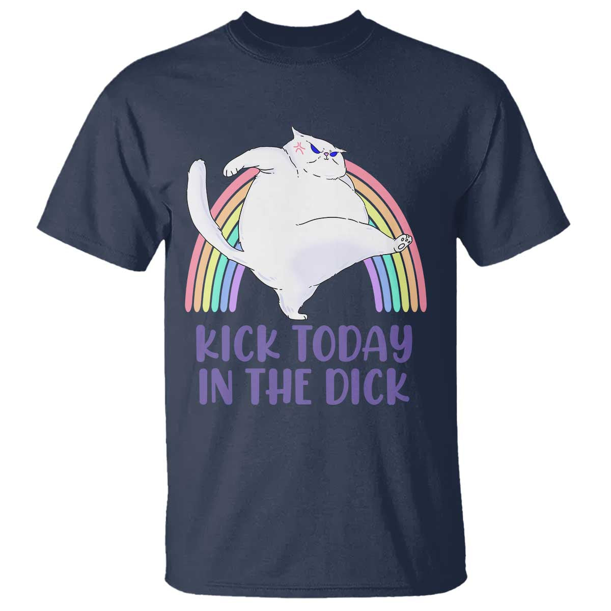 Funny Sarcastic Cat T Shirt Kick Today In The Dick Pastel Rainbow TS02 Navy Print Your Wear