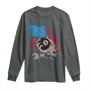 Mechanic Engineer Long Sleeve Shirt Mechanic Auto Car Repair American Flag Vintage Graphic TS02 Dark Heather Print Your Wear