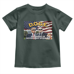 Trump Elon 2024 Toddler T Shirt D.O.G.E DOGE Department Of Government Efficiency TS02 Dark Forest Green Print Your Wear