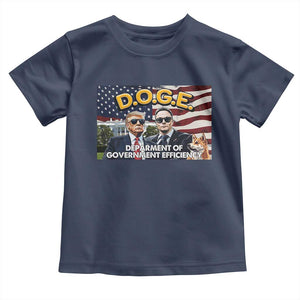 Trump Elon 2024 Toddler T Shirt D.O.G.E DOGE Department Of Government Efficiency TS02 Navy Print Your Wear