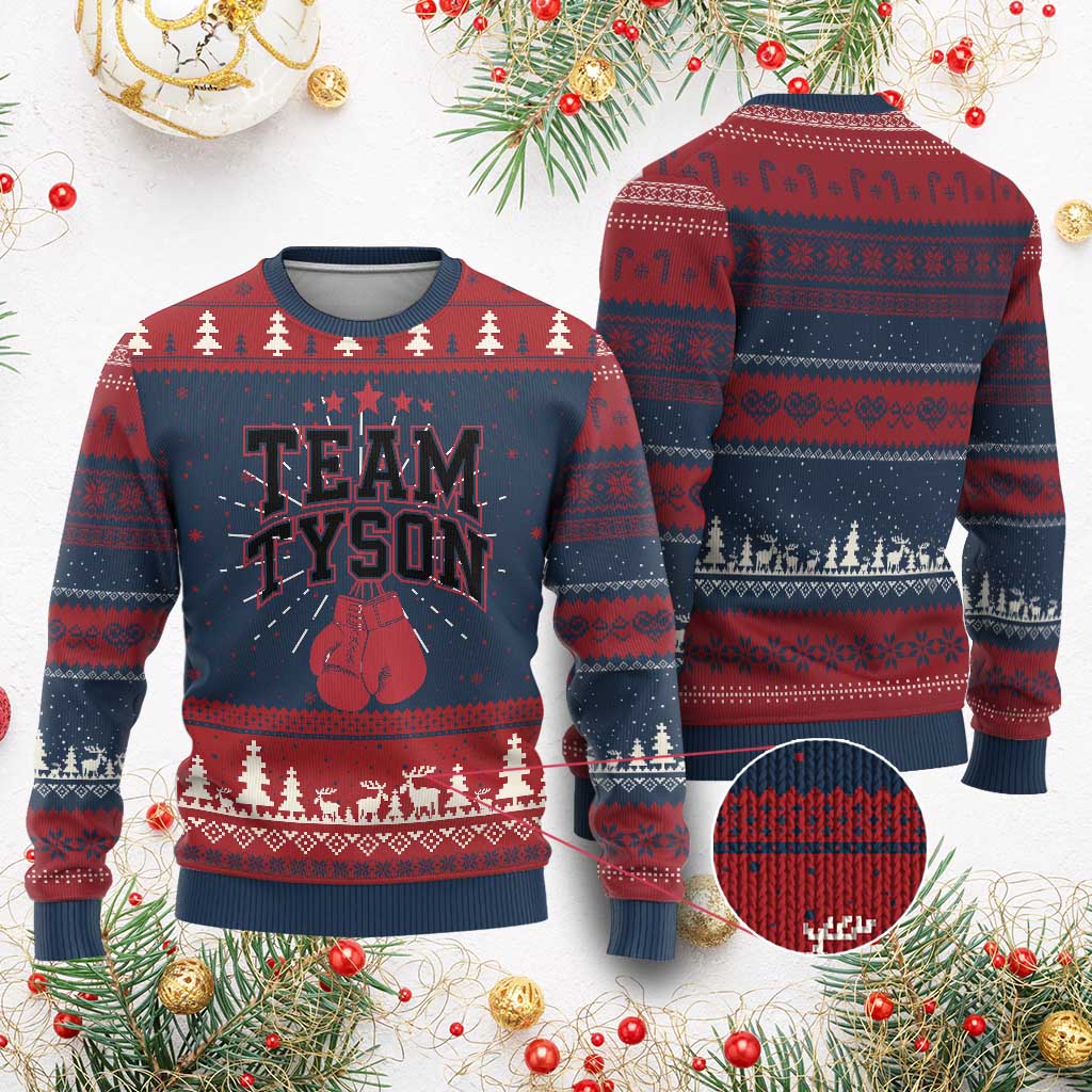 Team Tyson Ugly Christmas Sweater Family Personalized Name Retro Red TS02 Burgundy Print Your Wear