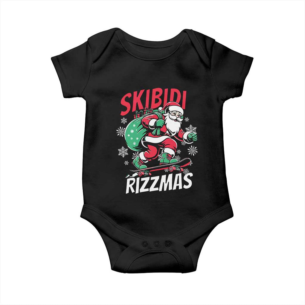 Funny Santa Rizz Christmas Baby Onesie Retro Skibidi Rizzmas Claus Skating Board Xmas TS02 Black Print Your Wear