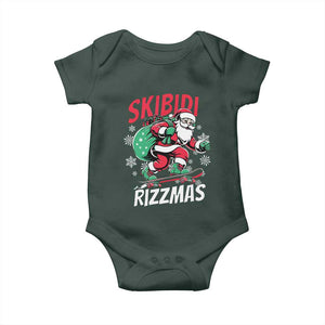 Funny Santa Rizz Christmas Baby Onesie Retro Skibidi Rizzmas Claus Skating Board Xmas TS02 Dark Forest Green Print Your Wear