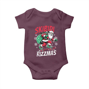 Funny Santa Rizz Christmas Baby Onesie Retro Skibidi Rizzmas Claus Skating Board Xmas TS02 Maroon Print Your Wear