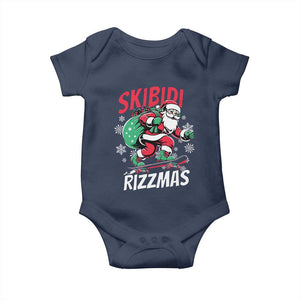 Funny Santa Rizz Christmas Baby Onesie Retro Skibidi Rizzmas Claus Skating Board Xmas TS02 Navy Print Your Wear