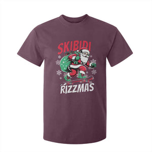 Funny Santa Rizz Christmas T Shirt For Kid Retro Skibidi Rizzmas Claus Skating Board Xmas TS02 Maroon Print Your Wear