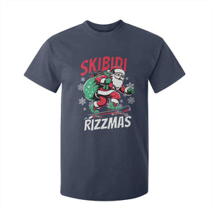 Funny Santa Rizz Christmas T Shirt For Kid Retro Skibidi Rizzmas Claus Skating Board Xmas TS02 Navy Print Your Wear