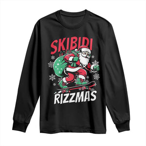 Funny Santa Rizz Christmas Long Sleeve Shirt Retro Skibidi Rizzmas Claus Skating Board Xmas TS02 Black Print Your Wear