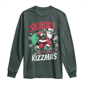 Funny Santa Rizz Christmas Long Sleeve Shirt Retro Skibidi Rizzmas Claus Skating Board Xmas TS02 Dark Forest Green Print Your Wear