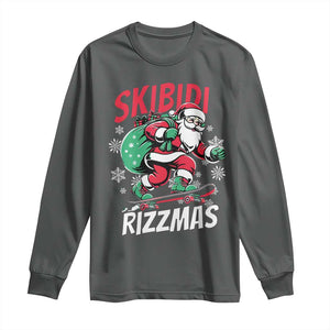 Funny Santa Rizz Christmas Long Sleeve Shirt Retro Skibidi Rizzmas Claus Skating Board Xmas TS02 Dark Heather Print Your Wear