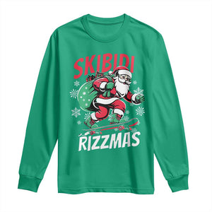 Funny Santa Rizz Christmas Long Sleeve Shirt Retro Skibidi Rizzmas Claus Skating Board Xmas TS02 Irish Green Print Your Wear