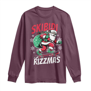 Funny Santa Rizz Christmas Long Sleeve Shirt Retro Skibidi Rizzmas Claus Skating Board Xmas TS02 Maroon Print Your Wear