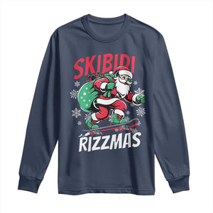 Funny Santa Rizz Christmas Long Sleeve Shirt Retro Skibidi Rizzmas Claus Skating Board Xmas TS02 Navy Print Your Wear