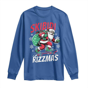 Funny Santa Rizz Christmas Long Sleeve Shirt Retro Skibidi Rizzmas Claus Skating Board Xmas TS02 Royal Blue Print Your Wear