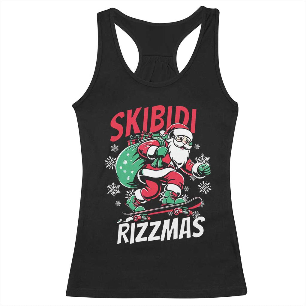 Funny Santa Rizz Christmas Racerback Tank Top Retro Skibidi Rizzmas Claus Skating Board Xmas TS02 Black Print Your Wear