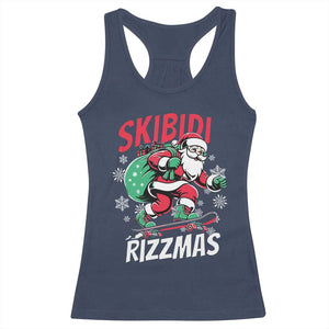 Funny Santa Rizz Christmas Racerback Tank Top Retro Skibidi Rizzmas Claus Skating Board Xmas TS02 Navy Print Your Wear