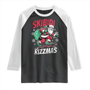 Funny Santa Rizz Christmas Raglan Shirt Retro Skibidi Rizzmas Claus Skating Board Xmas TS02 Black White Print Your Wear