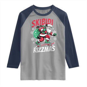 Funny Santa Rizz Christmas Raglan Shirt Retro Skibidi Rizzmas Claus Skating Board Xmas TS02 Sport Gray Navy Print Your Wear