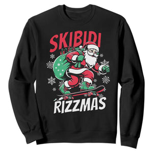 Funny Santa Rizz Christmas Sweatshirt Retro Skibidi Rizzmas Claus Skating Board Xmas TS02 Black Print Your Wear