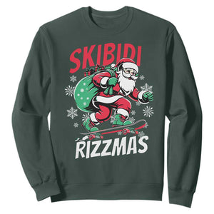 Funny Santa Rizz Christmas Sweatshirt Retro Skibidi Rizzmas Claus Skating Board Xmas TS02 Dark Forest Green Print Your Wear