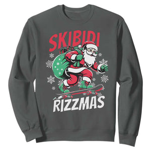 Funny Santa Rizz Christmas Sweatshirt Retro Skibidi Rizzmas Claus Skating Board Xmas TS02 Dark Heather Print Your Wear