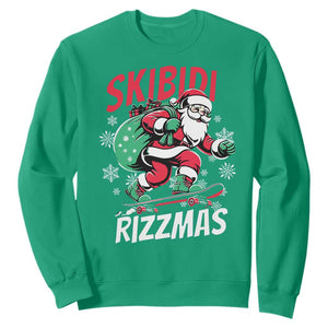 Funny Santa Rizz Christmas Sweatshirt Retro Skibidi Rizzmas Claus Skating Board Xmas TS02 Irish Green Print Your Wear