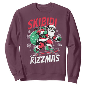 Funny Santa Rizz Christmas Sweatshirt Retro Skibidi Rizzmas Claus Skating Board Xmas TS02 Maroon Print Your Wear