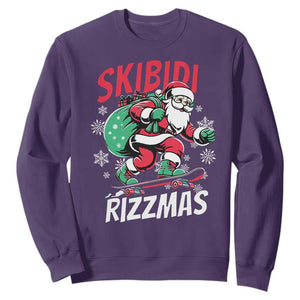 Funny Santa Rizz Christmas Sweatshirt Retro Skibidi Rizzmas Claus Skating Board Xmas TS02 Purple Print Your Wear