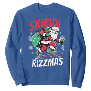 Funny Santa Rizz Christmas Sweatshirt Retro Skibidi Rizzmas Claus Skating Board Xmas TS02 Royal Blue Print Your Wear