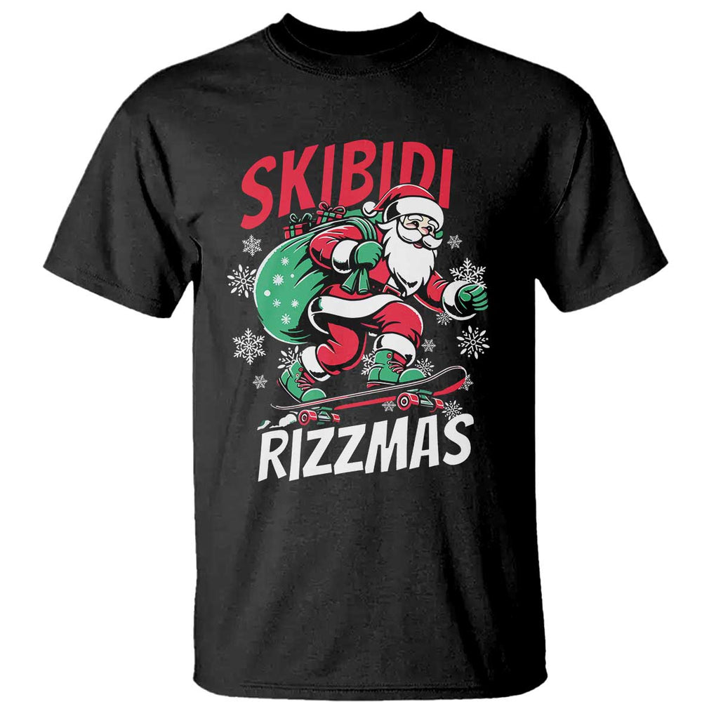 Funny Santa Rizz Christmas T Shirt Retro Skibidi Rizzmas Claus Skating Board Xmas TS02 Black Print Your Wear