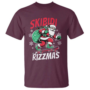 Funny Santa Rizz Christmas T Shirt Retro Skibidi Rizzmas Claus Skating Board Xmas TS02 Maroon Print Your Wear