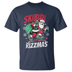 Funny Santa Rizz Christmas T Shirt Retro Skibidi Rizzmas Claus Skating Board Xmas TS02 Navy Print Your Wear