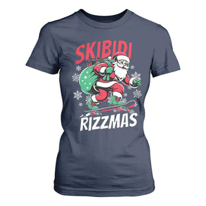 Funny Santa Rizz Christmas T Shirt For Women Retro Skibidi Rizzmas Claus Skating Board Xmas TS02 Navy Print Your Wear