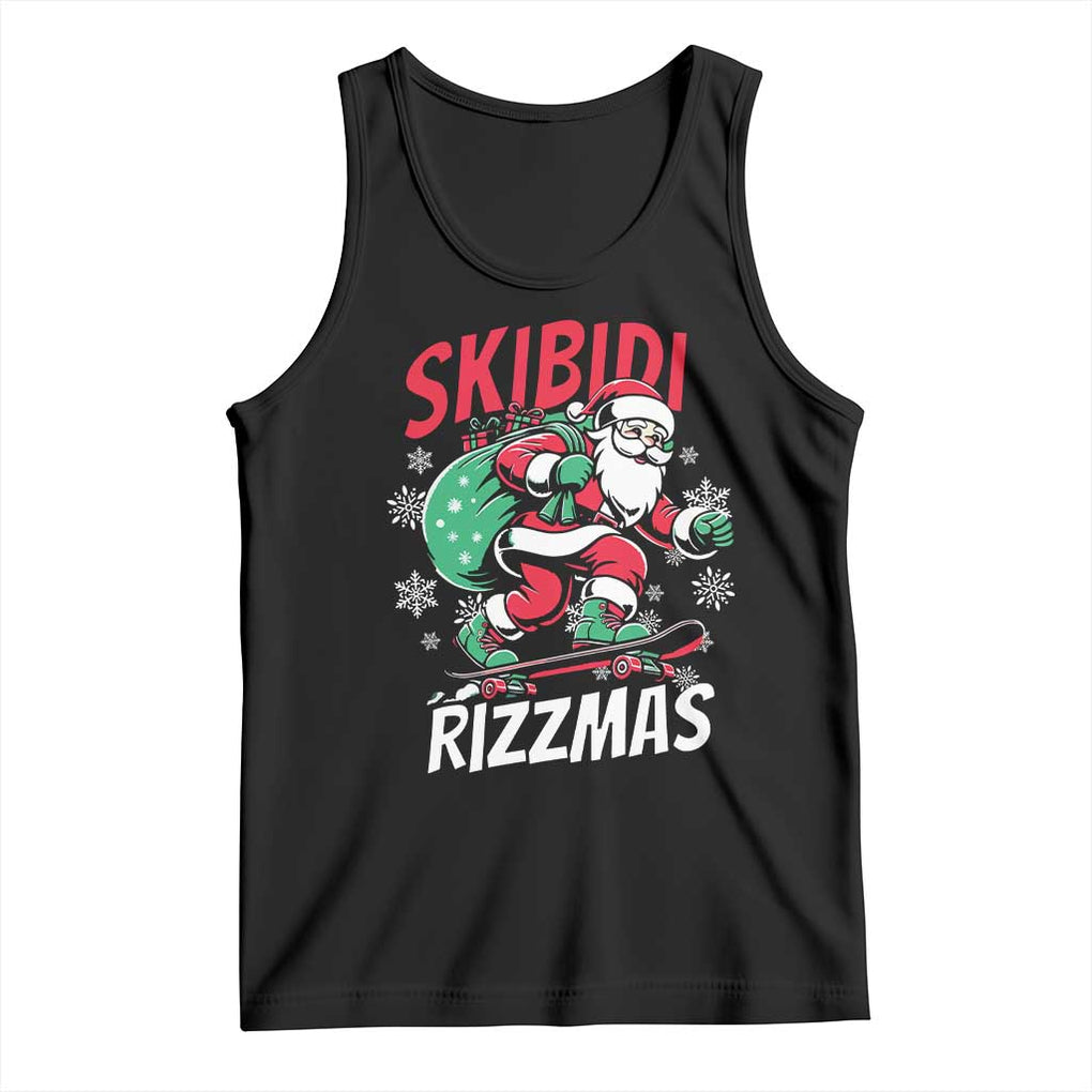 Funny Santa Rizz Christmas Tank Top Retro Skibidi Rizzmas Claus Skating Board Xmas TS02 Black Print Your Wear