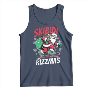 Funny Santa Rizz Christmas Tank Top Retro Skibidi Rizzmas Claus Skating Board Xmas TS02 Navy Print Your Wear