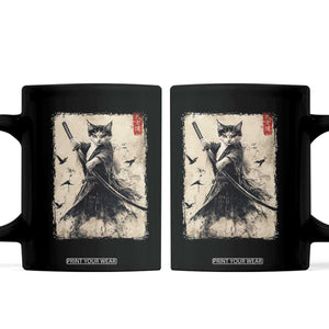 Samurai Cat Graphic Coffee Mug Warrior Vintage Japanese Art Anime TS02 Black Print Your Wear