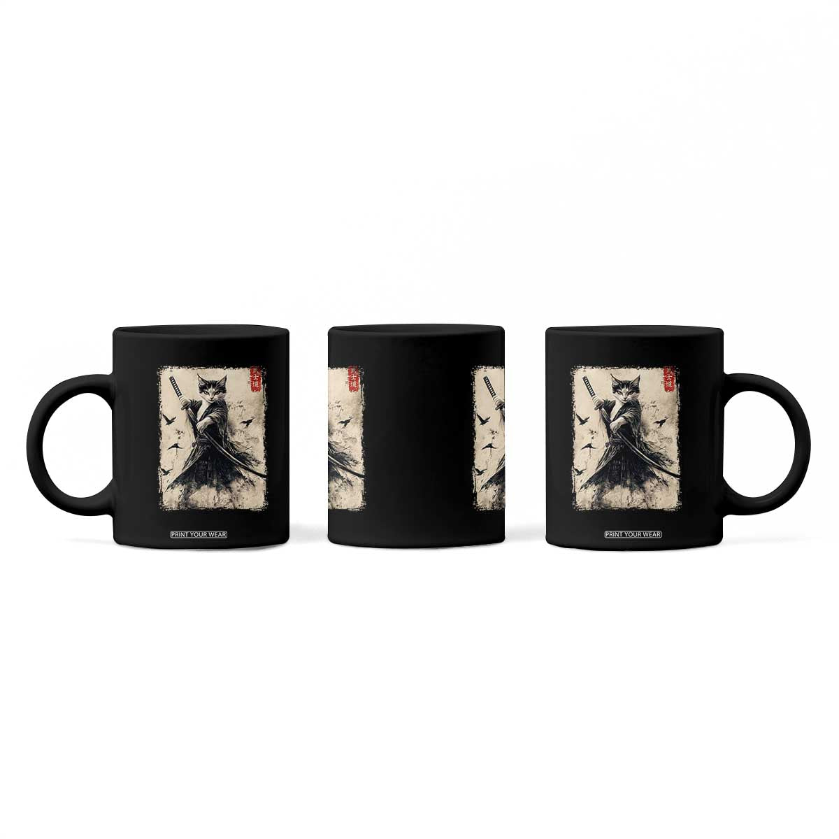 Samurai Cat Graphic Coffee Mug Warrior Vintage Japanese Art Anime TS02 Print Your Wear