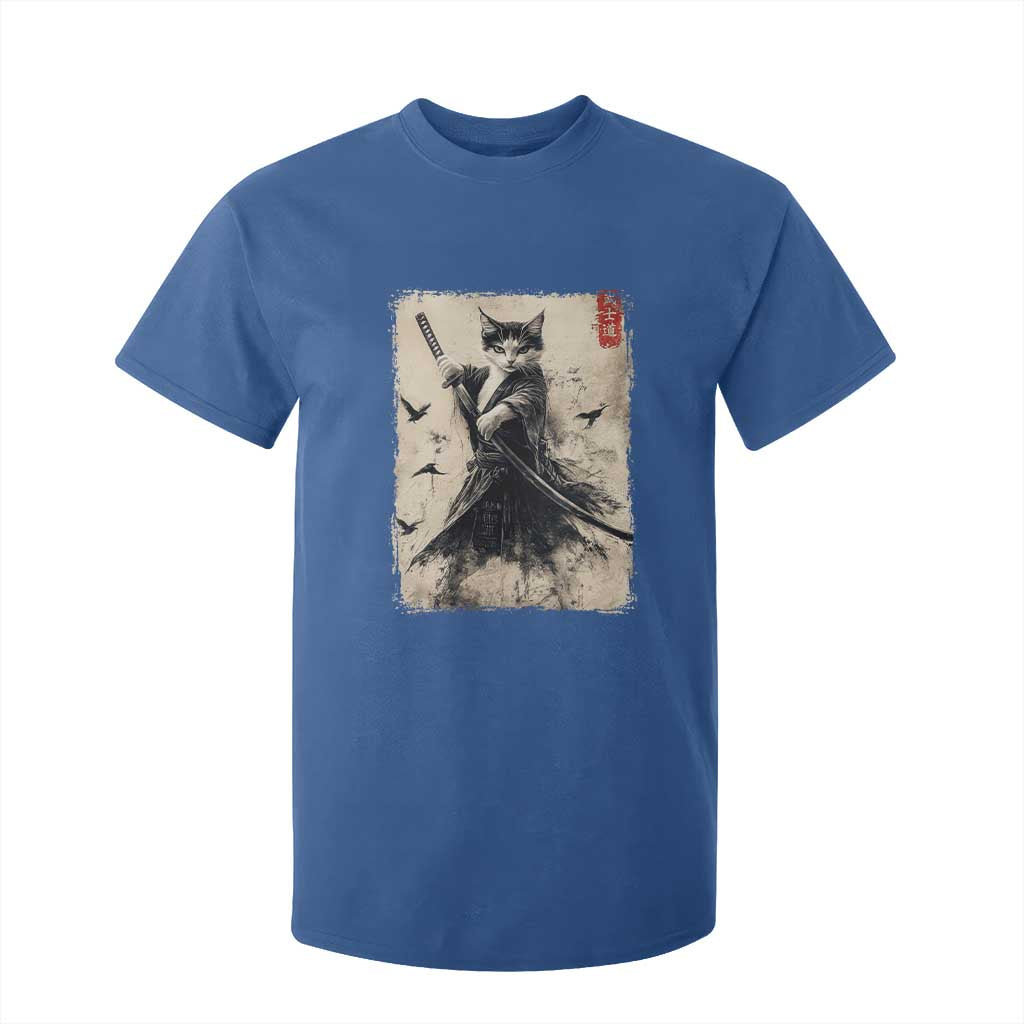 Samurai Cat Graphic T Shirt For Kid Warrior Vintage Japanese Art Anime TS02 Royal Blue Print Your Wear