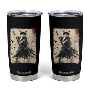 Samurai Cat Graphic Tumbler Cup Warrior Vintage Japanese Art Anime TS02 Black Print Your Wear
