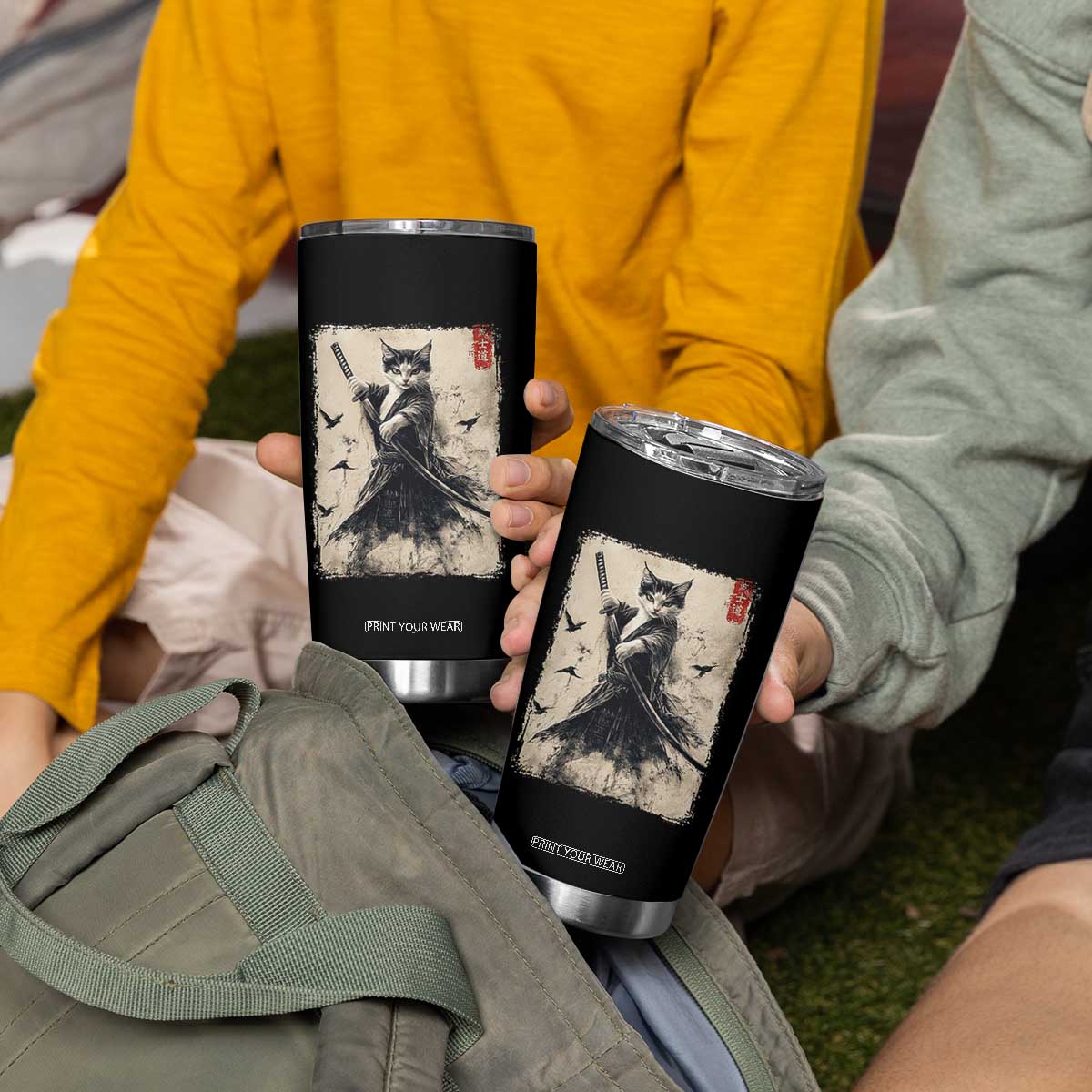 Samurai Cat Graphic Tumbler Cup Warrior Vintage Japanese Art Anime TS02 Print Your Wear
