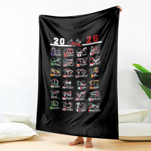 2026 Car Racing Circuit Throw Blanket International Race Track Schedule Graphic with Flags TS02 Print Your Wear
